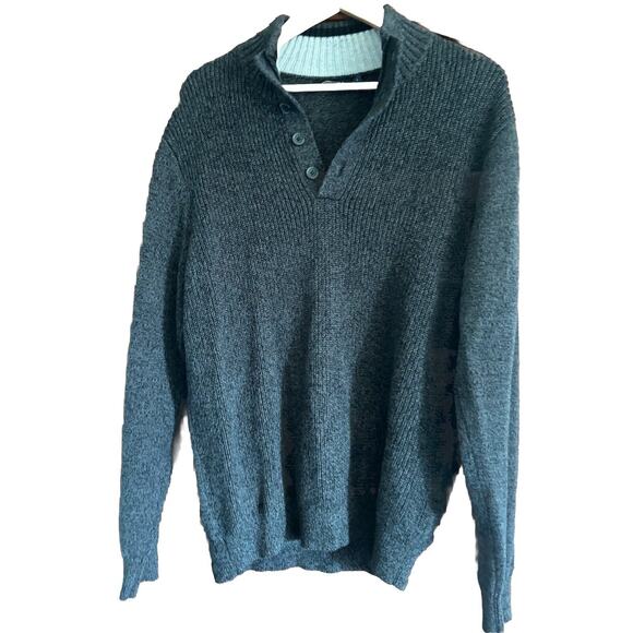 Nautica Men’s Cotton Sweater Size L Gray Henley Fisherman Knit preppy - Picture 1 of 4